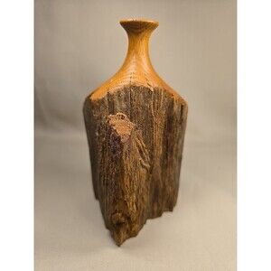 Vtg Hand Turned Burl Wood Vase Live Edge Wooden Sculpture Almost 7” Character